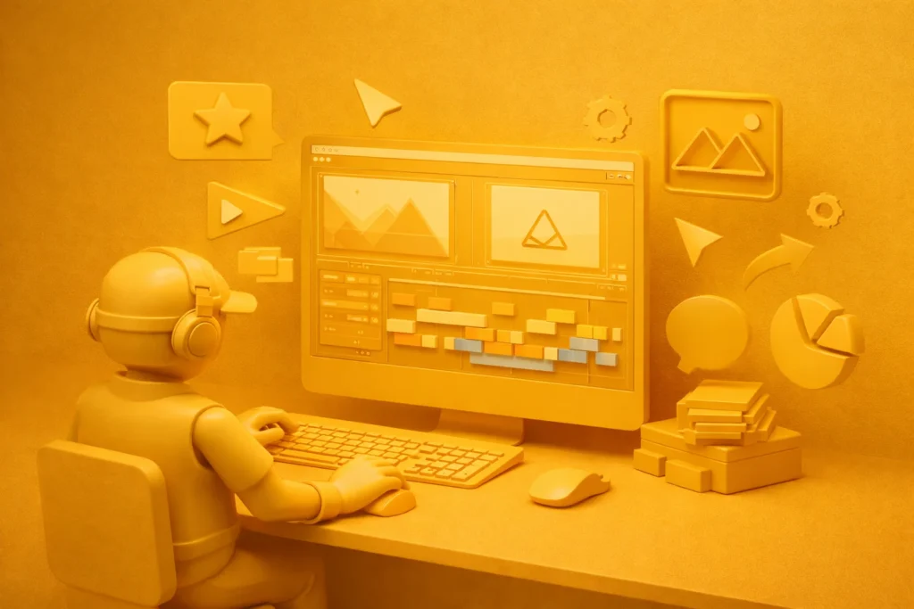 Illustration d’un monteur en post-production vidéo